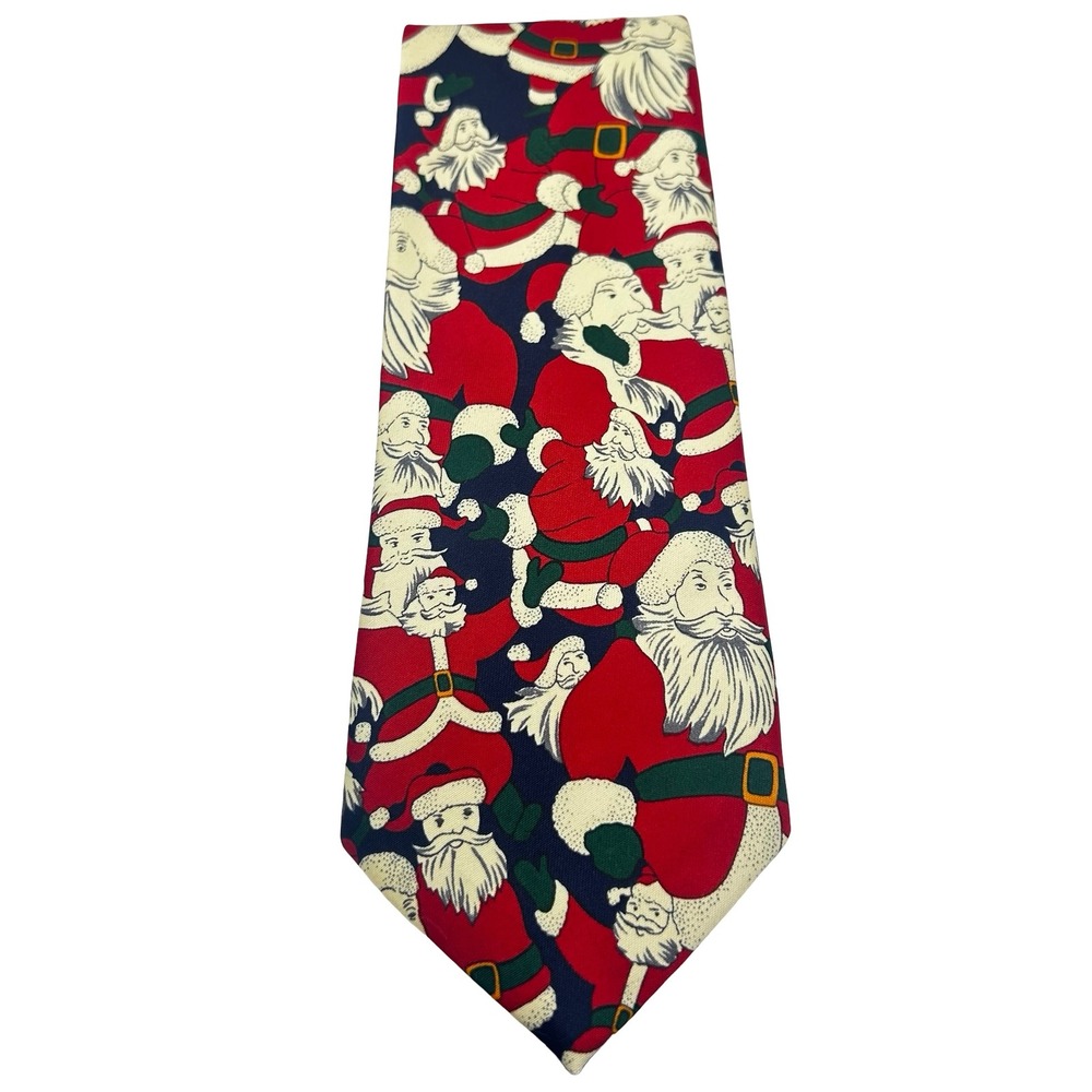 Mercedes Vintage Myung‎ Ju Silk Christmas Tie 55" x 3.5" Santa Retro Novelty